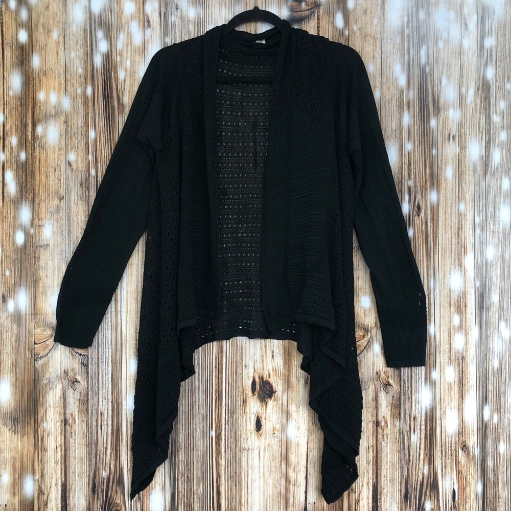 Ava Couture Black Lace Eyelet Open Cardigan